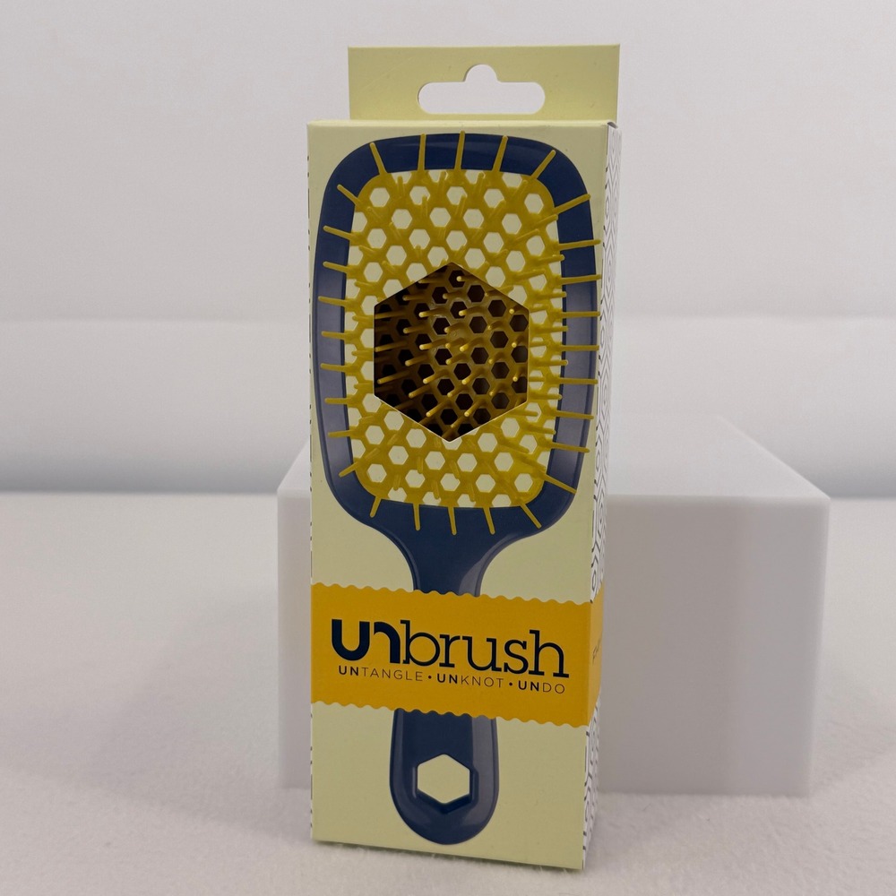 Unbrush Detangling Hair Brush Navy Blue Yellow Vented Honeycomb Bristle Brush